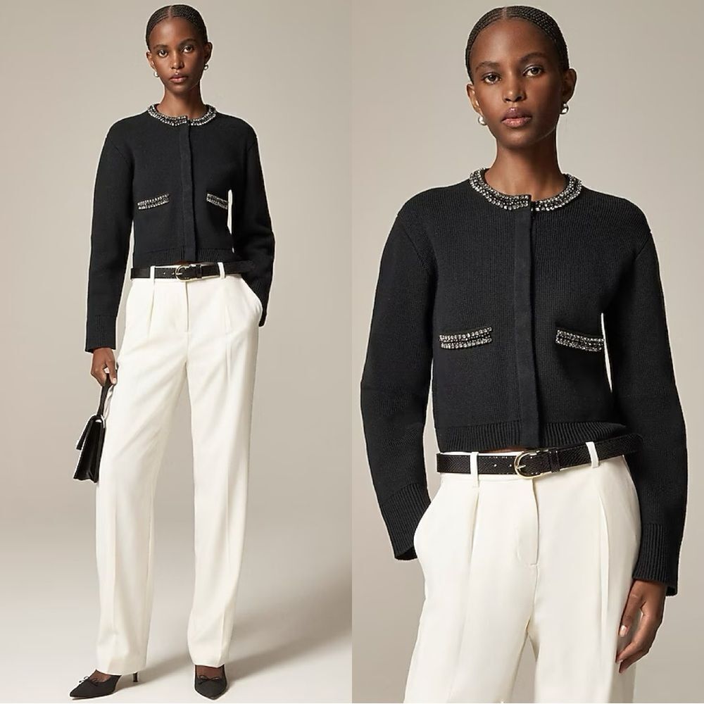 NWT J CREW New relaxed Emilie sweater lady jacket with jewel trim